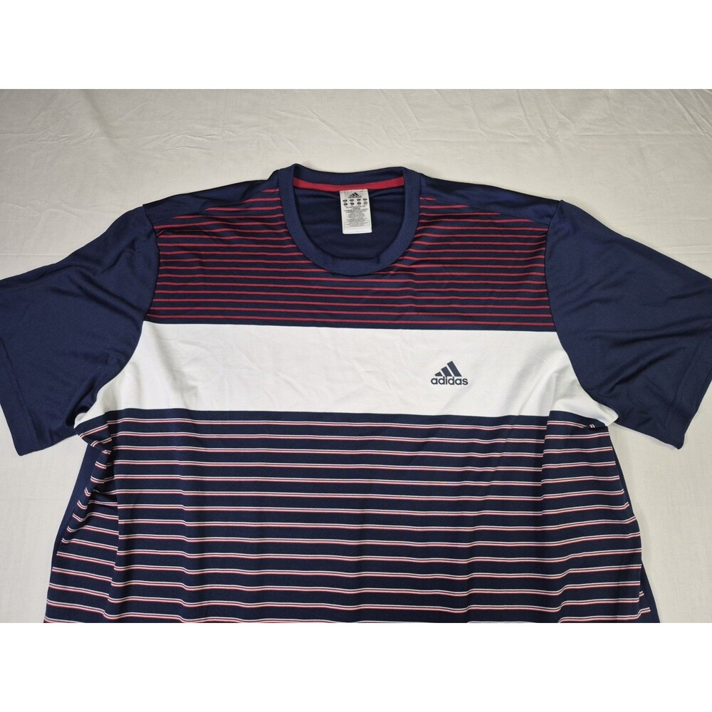 Adidas Shirt Climalite Men's Size 2XL Blue Red White Stripe Colorblock XXL - Picture 10 of 14